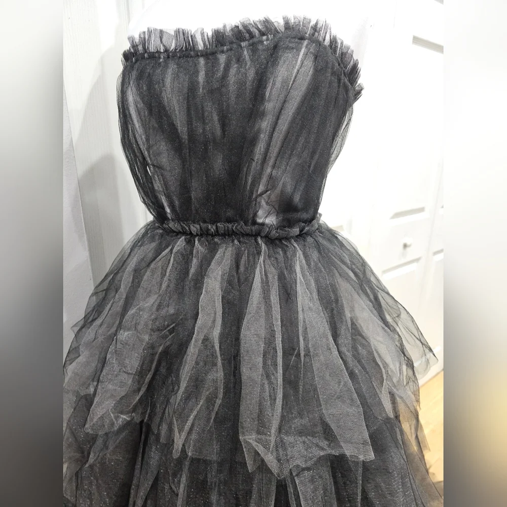 Dolls Kill Unholy Dramatic Flair Tiered Black Gray Tulle Maxi Dress Gown S - Picture 10 of 16